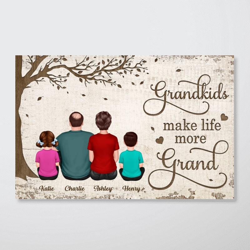 Back View Grandpa Grandma With Grandkids Sitting Under Tree Personalized Horizontal Poster
