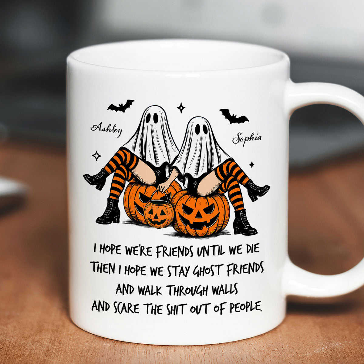 Ghost Girls We're Friends Until We Die Personalized Mug, Halloween Gift for Besties, Best Friends