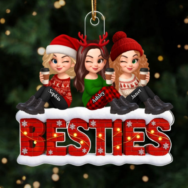 Snowy Brick Wall Besties Sisters Personalized Acrylic Ornament