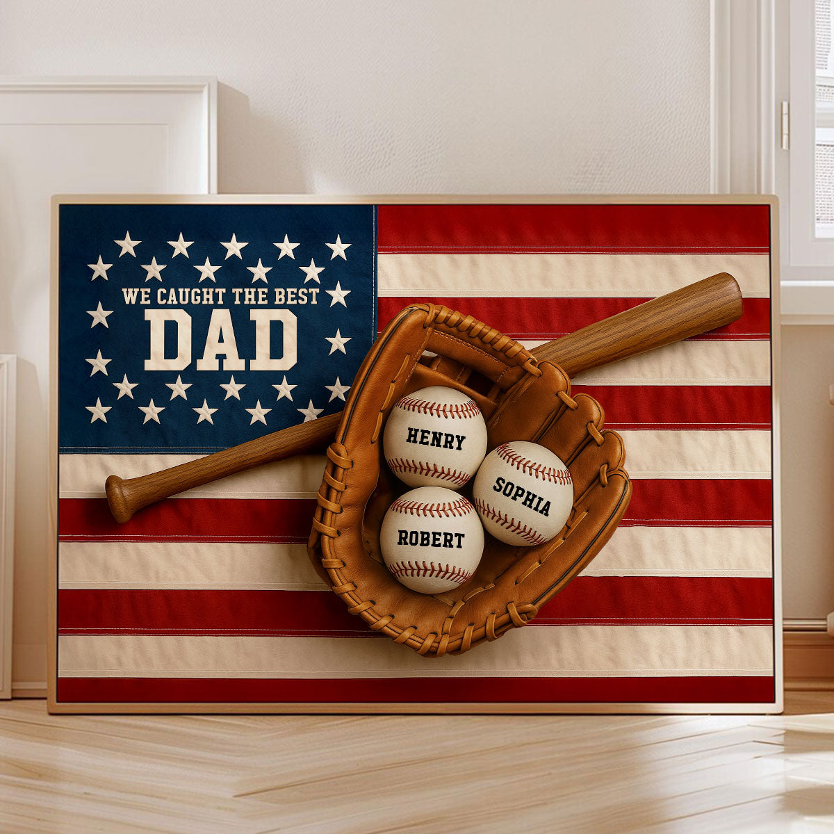 Nation Flag We Caught The Best Dad Baseball 3D Effect Personalized Poster, Unique Father's Day Gift For Dad