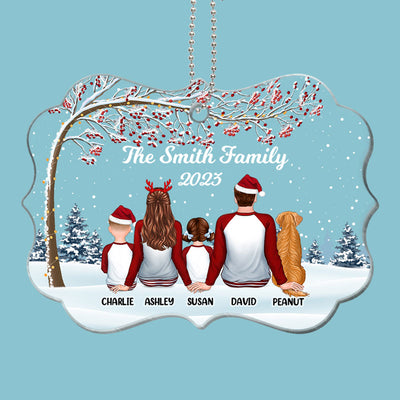 Pajamas Family Sitting Under Berry Tree Personalized Acrylic Ornament