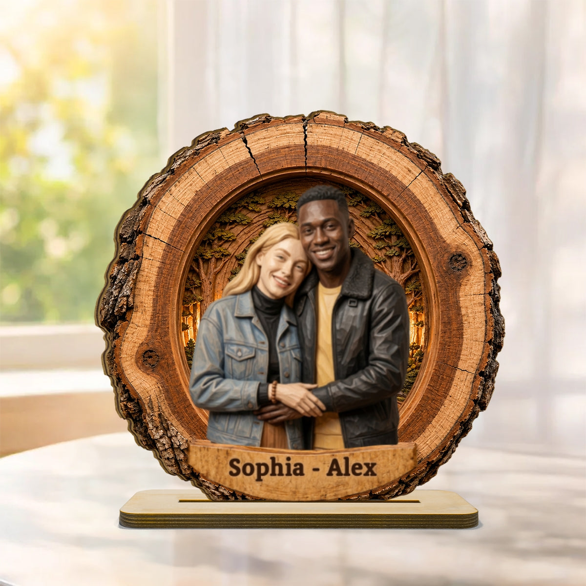 Custom Couple Photo Portrait - Personalized 2-Layered Wooden Plaque - Heartfelt Anniversary Gift for Her, for Him
