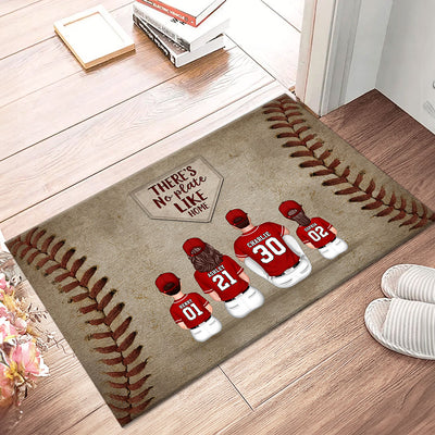 There's No Plate Like Home Family Sitting Personalized Mat, Baseball Decor