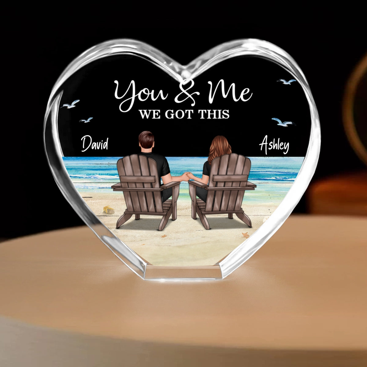 Couple Sitting At Beach Personalized Premium Crystal Heart LED, A Timeless Treasure Full of Emotion