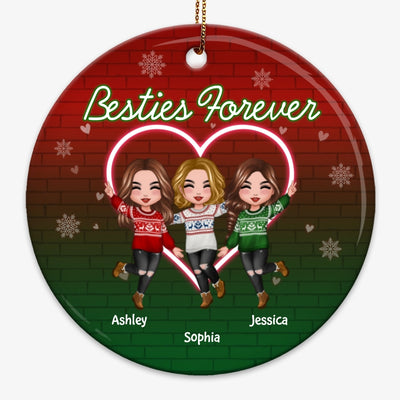 Neon Heart Happy Doll Besties Sisters Christmas Personalized Circle Ornament
