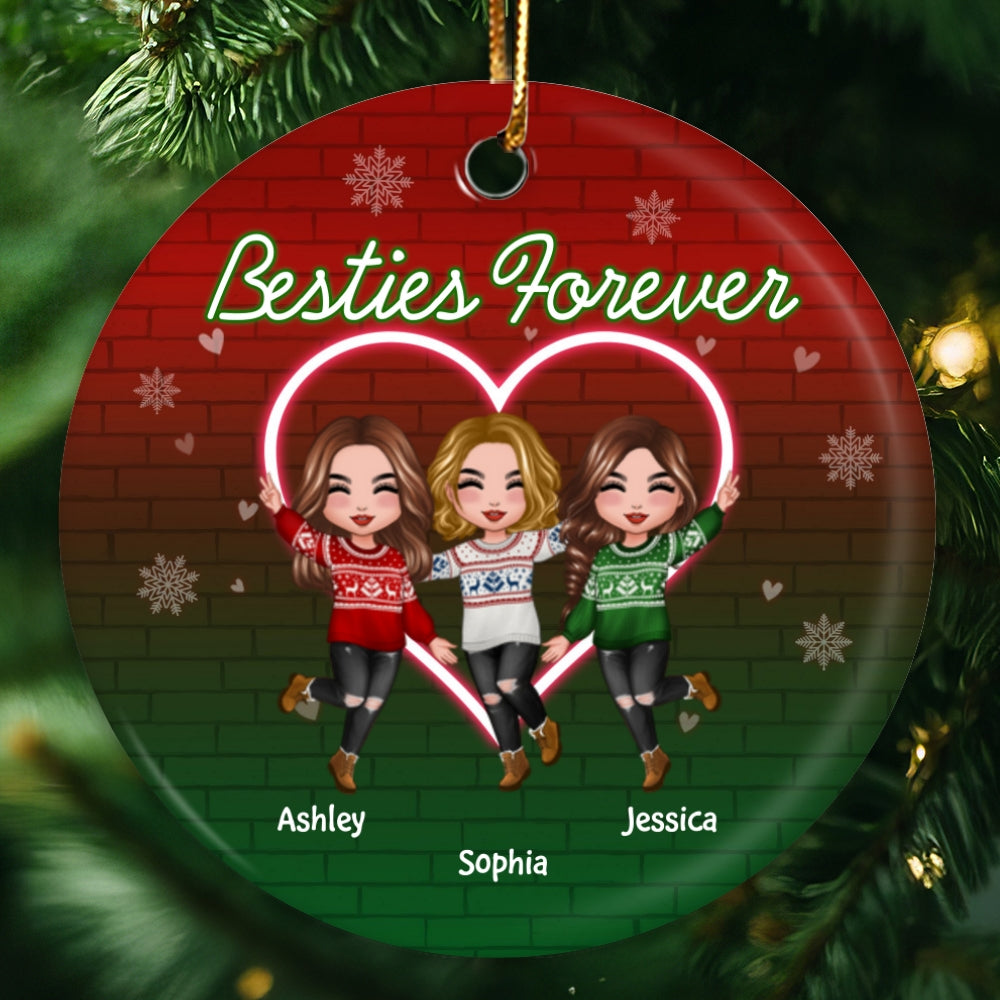 Neon Heart Happy Doll Besties Sisters Christmas Personalized Circle Ornament
