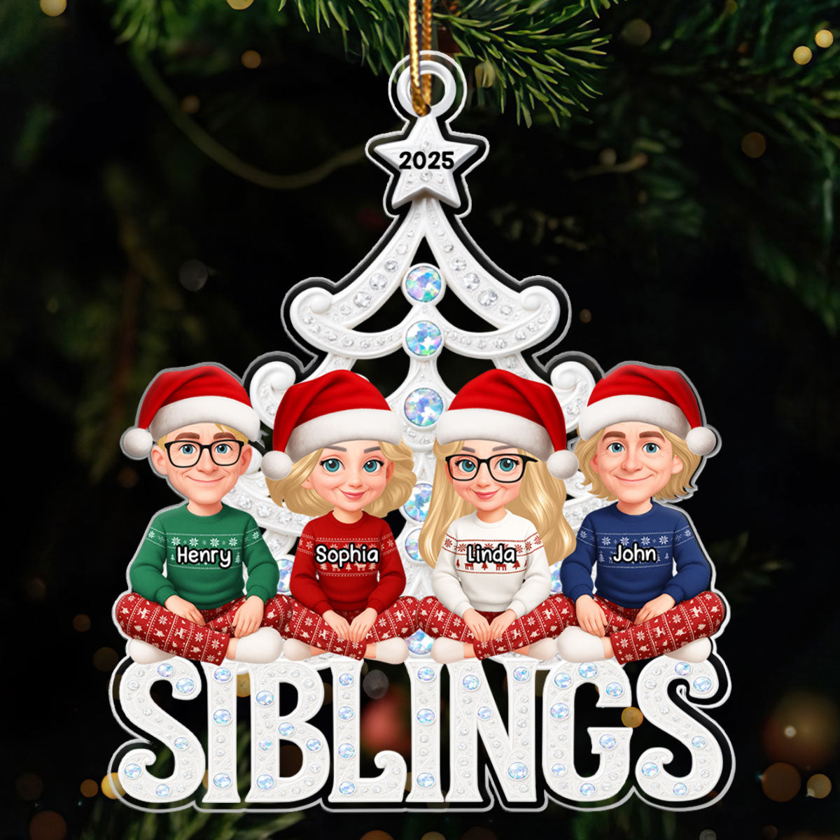 Siblings Forever Metallic Crystal Effect - Personalized Acrylic Ornament - Christmas Gift for Siblings