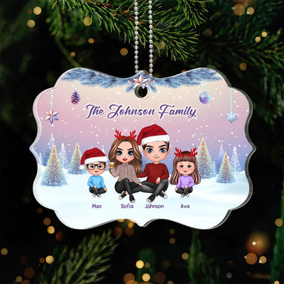 Doll Family Gradient Background Christmas Personalized Acrylic Ornament