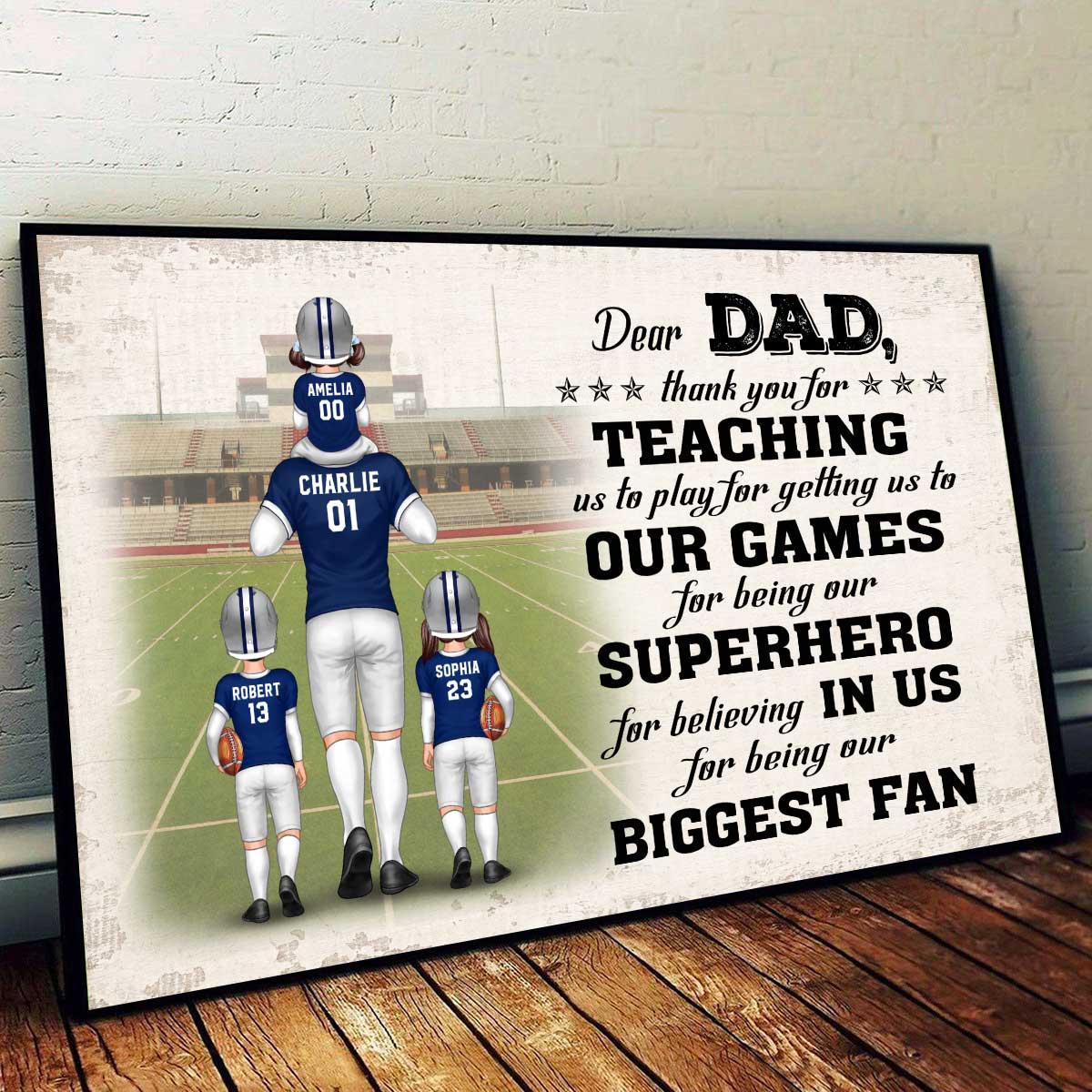 Dear DAD Thank You For Teaching Me To Play American Football Personalized Poster, Gift For Dad, For Grandpa