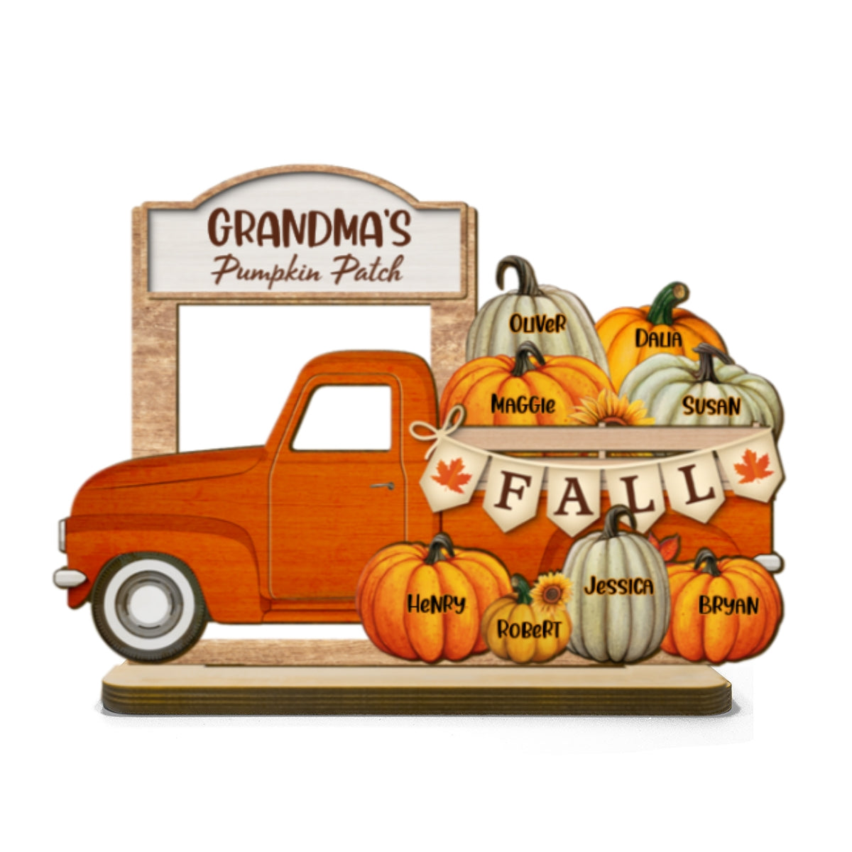 Grandma Fall Season Truck Pumpkins Personalized Standing Wooden Plaque