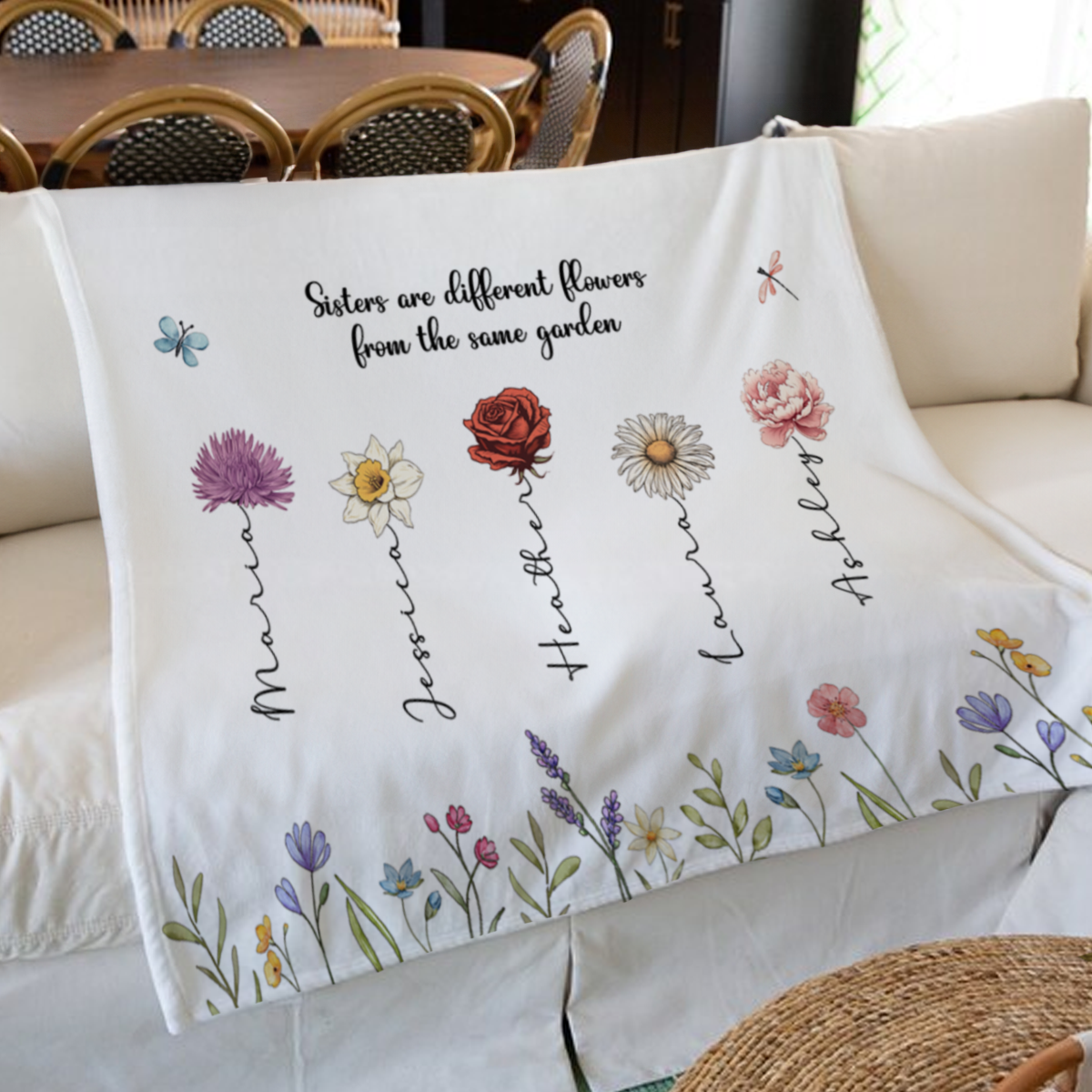 Sisters Are Different Flowers From The Same Garden Personalized Fleece Blanket, Christmas Gift For Sisters, Siblings, Besties