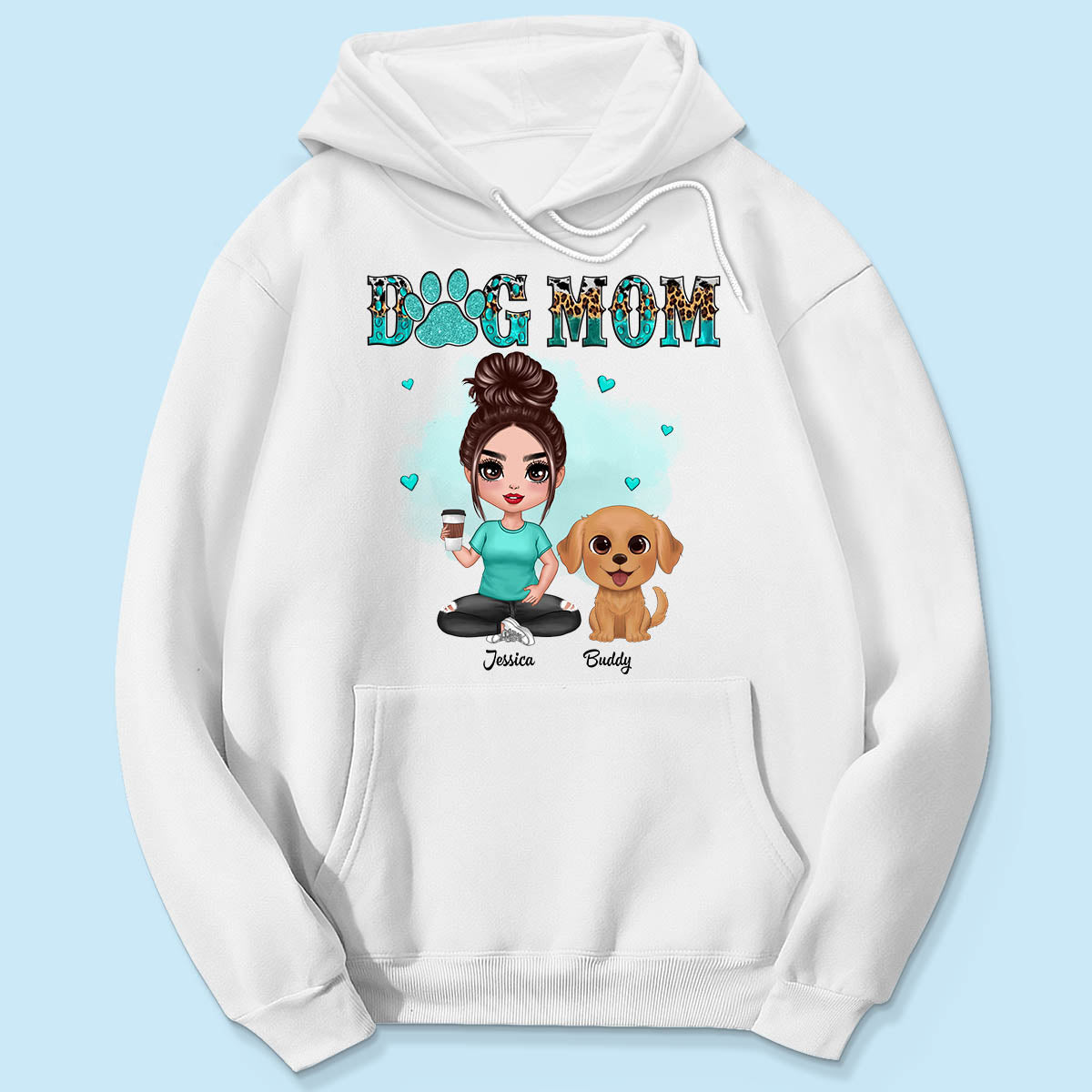 Teal And Leopard Pattern Dog Mom - Personalized Shirt - Gift For Dog Mom, Lovers