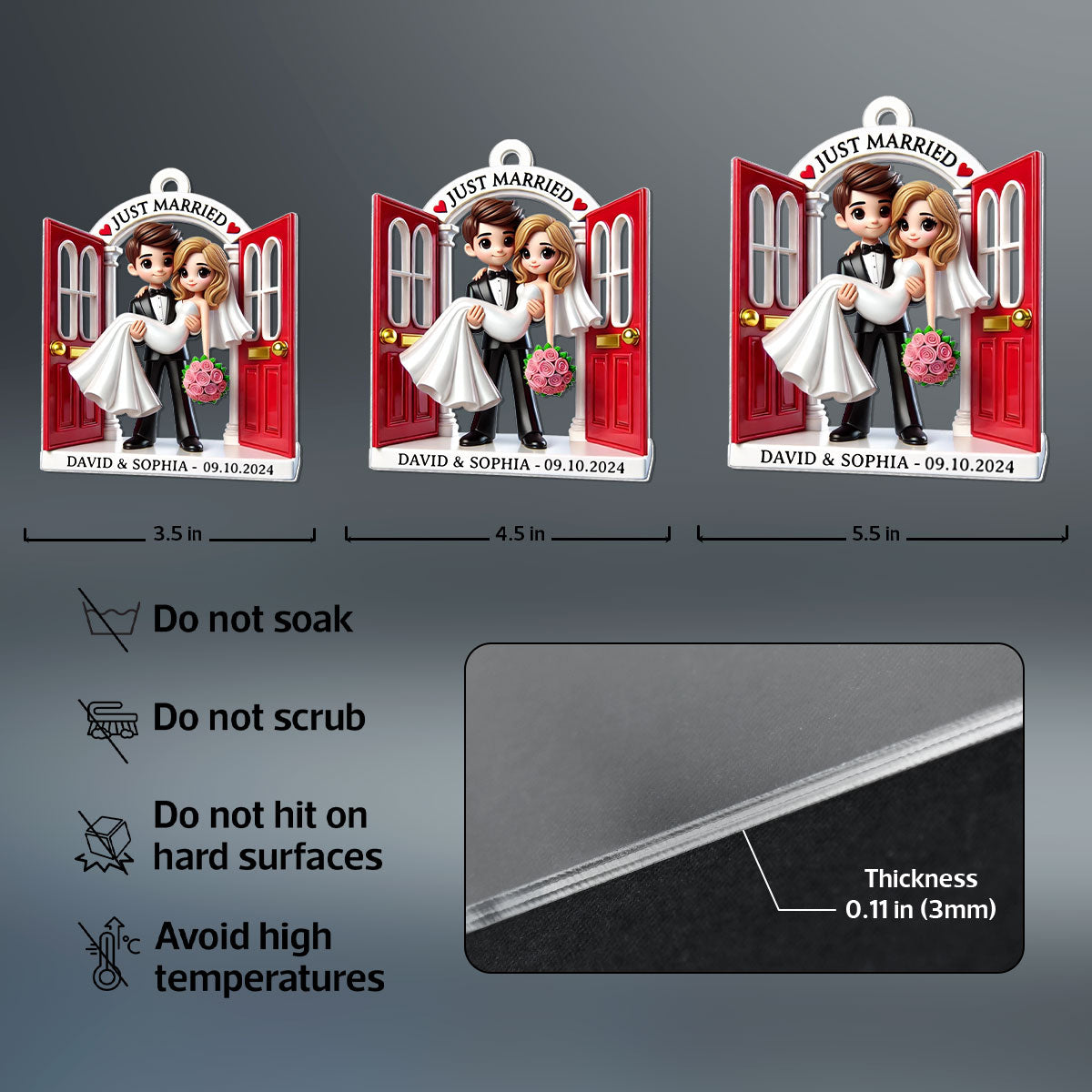 First Christmas Married Ornament 2025, Wedding Couple Threshold 3D Effect Acrylic Ornament, MR. & MRS. Gift