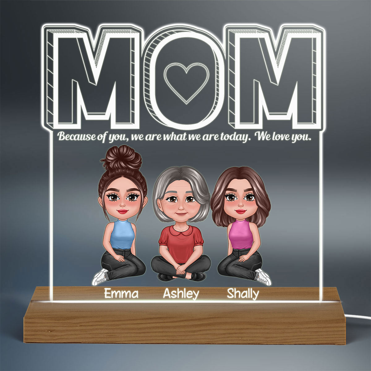 Mom We Love You Pretty Mom Daughter Personalized Custom Shaped Acrylic Plaque With LED Night Light