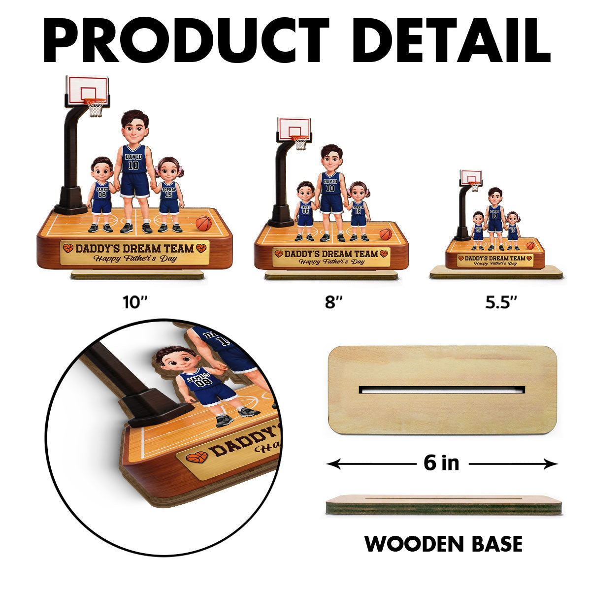 Basketball Daddy's Dream Team - Personalized 2-Layered Wooden Plaque - Father's Day Gift For Dad, Husband