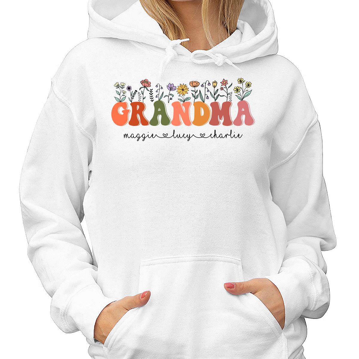 Grandma Floral Summer Vibe Grandkids Name Personalized Shirt