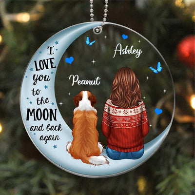 Love To The Moon Dog Mom Christmas Personalized Acrylic Ornament