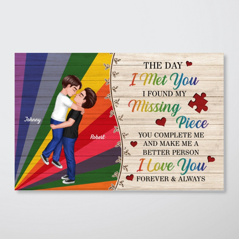 Colorful Wood Pallets The Day I Met You Gay Couple LGBT Personalized Poster, Pride Month Gift