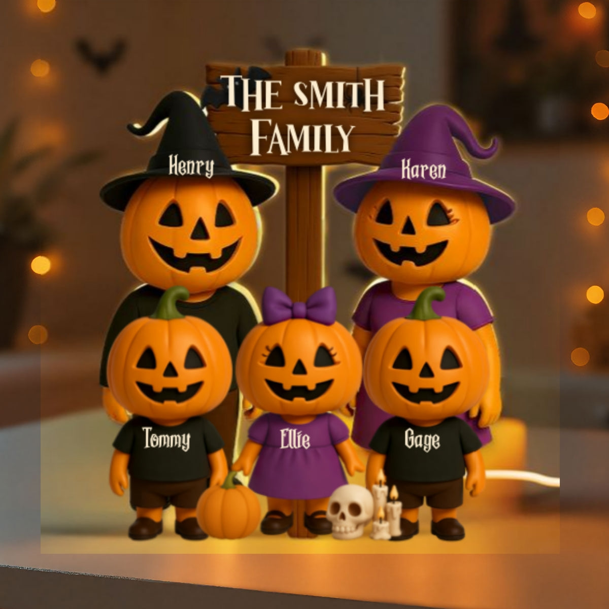 Jack O' Lantern Family 3D Effect Personalized Light Box Halloween Decor