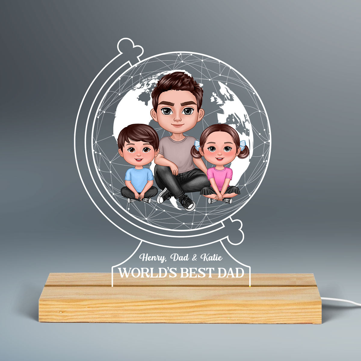 World‘s Best Dad Globe Shape Personalized Warm Acrylic Custom Shape LED Night Light