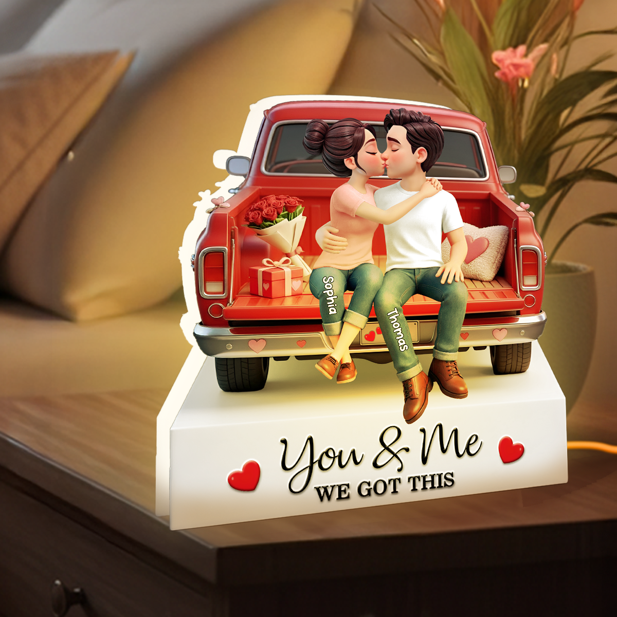 Eternal Love Couple Sitting Kissing Valentine Truck - Personalized Light Box - Valentine's Day Gift For Couple, For Him, For Her