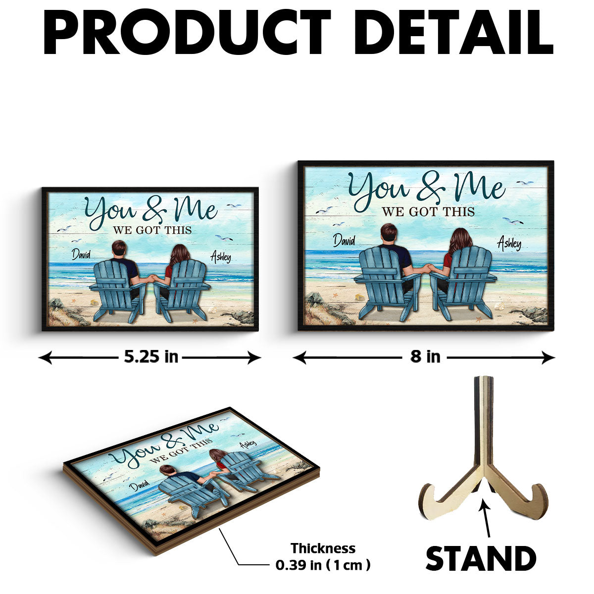 Back View Couple Sitting Beach Landscape Personalized 2-Layer Wooden Plaque