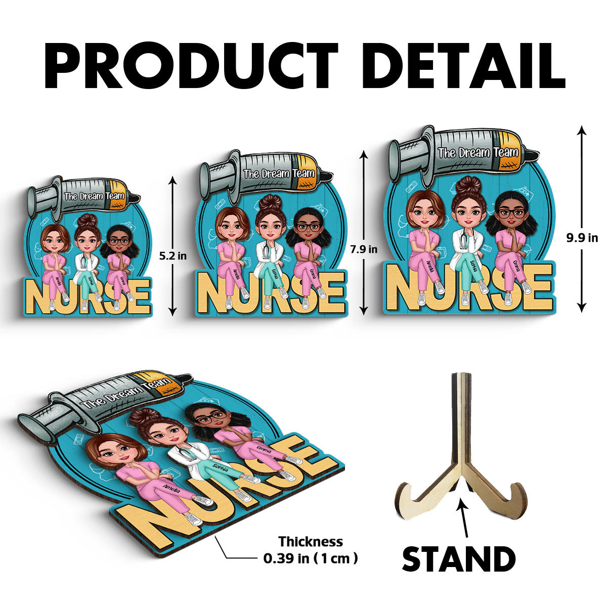 Doll Nurse Best Friends Colleagues Personalized 2-Layer Wooden Plaque, Gift for Coworker