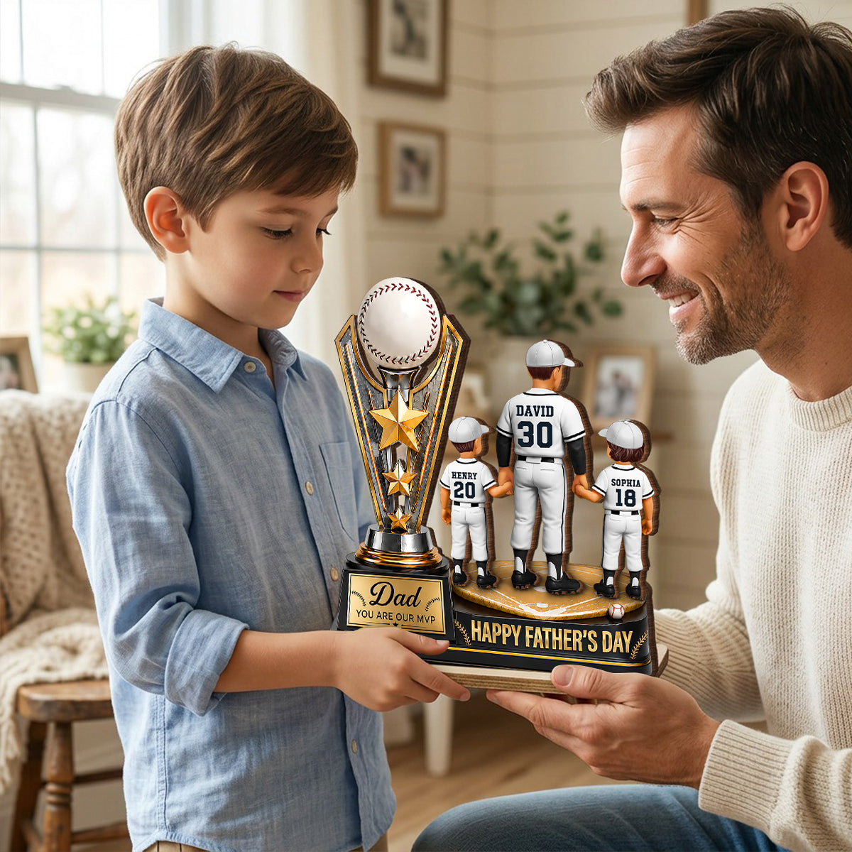 Baseball MVP Dad Trophy - Personalized 2-Layered Wooden Plaque - Father's Day Gift for Dad, Husband