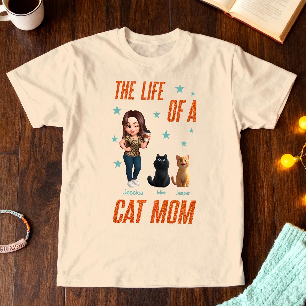 The Life Of A Cat Mom Pretty Woman & Cartoon Cats - Personalized Shirt