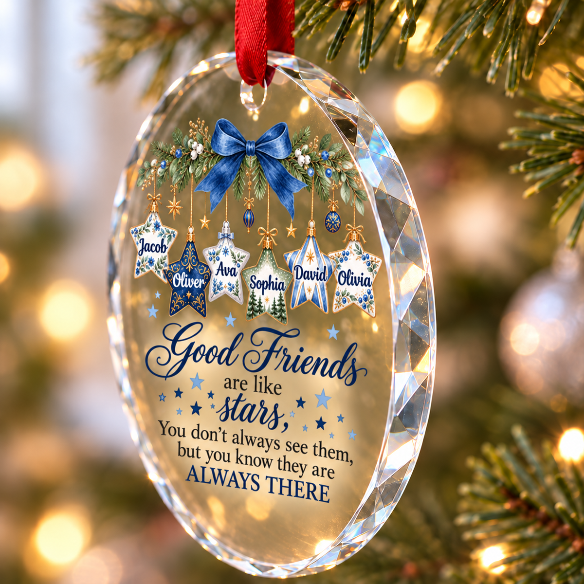 Good Friends Are Like Stars - Personalized Glass Ornament - Christmas Gift for Best Friends