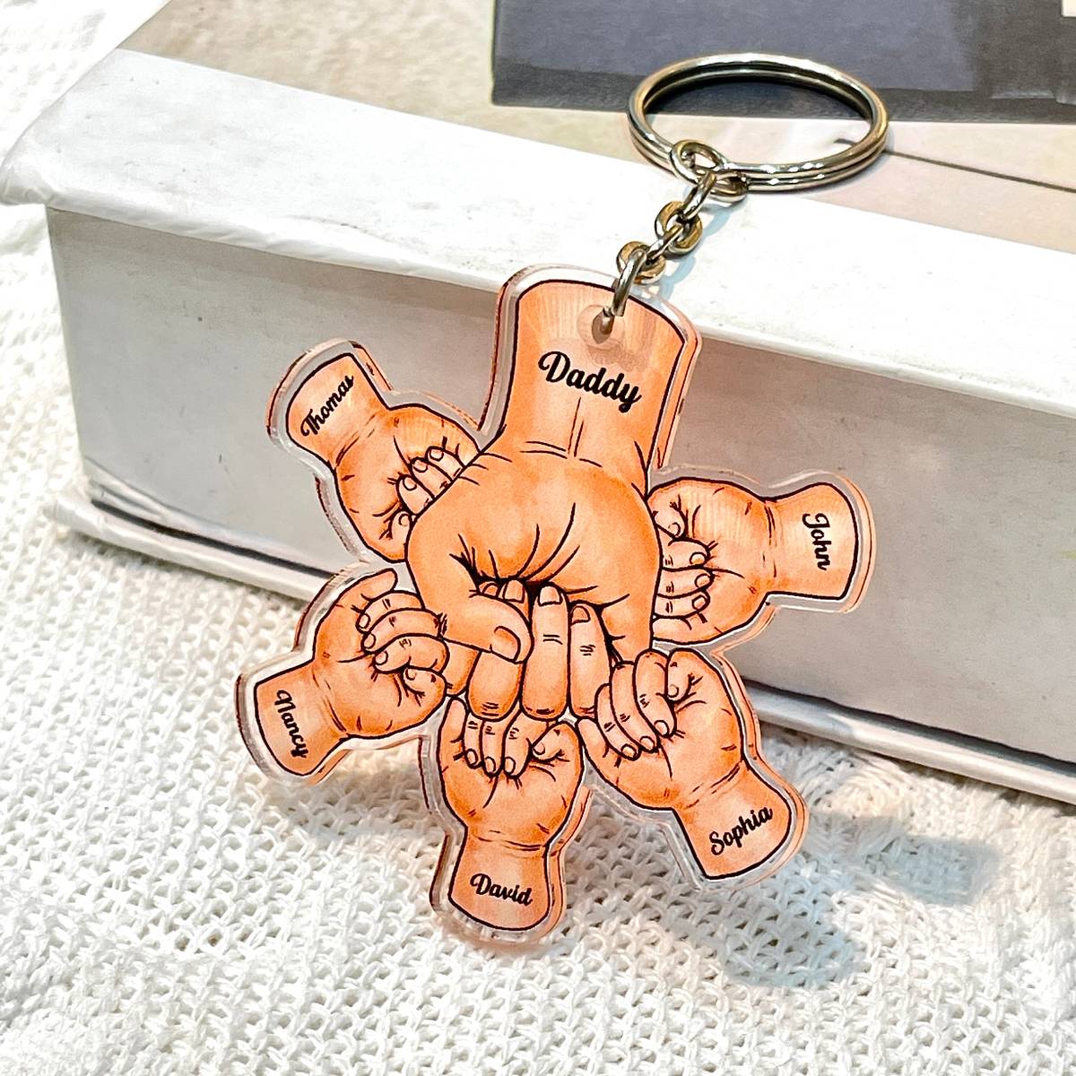 Dad Grandpa And Kids Fist Bump Hands Father‘s Day Gift Personalized Acrylic Keychain