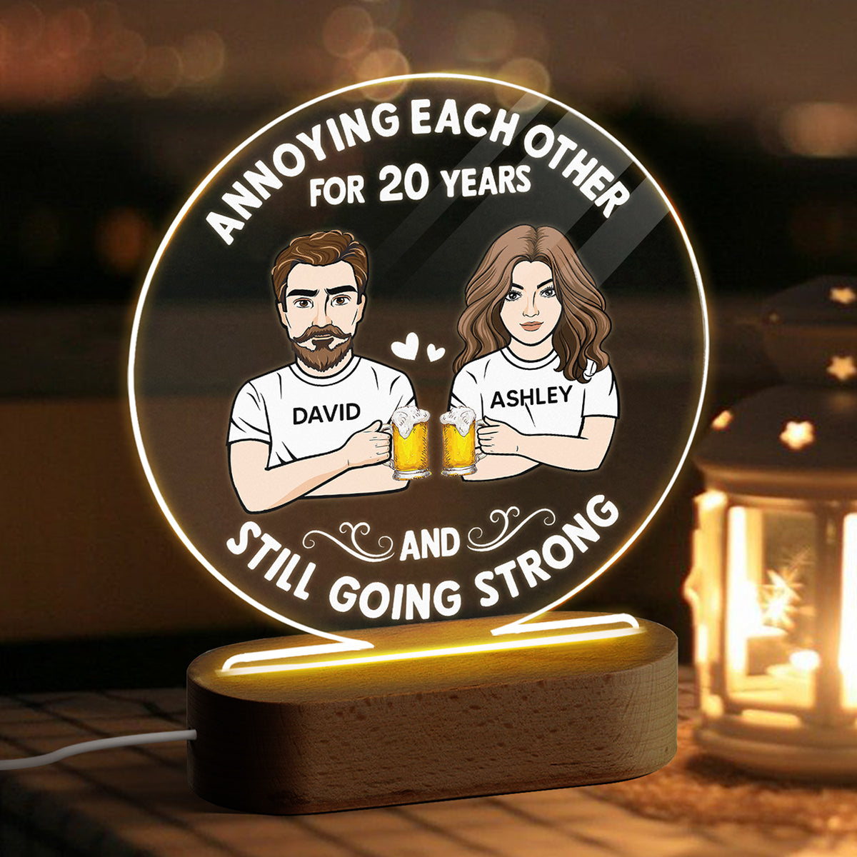 Annoying Each Other Couple Drinking Personalized Circle Acrylic Plaque With LED Night Light - Valentine‘s Day Gift - Anniversary Gift For Couple - Gift For Him - Gift For Her