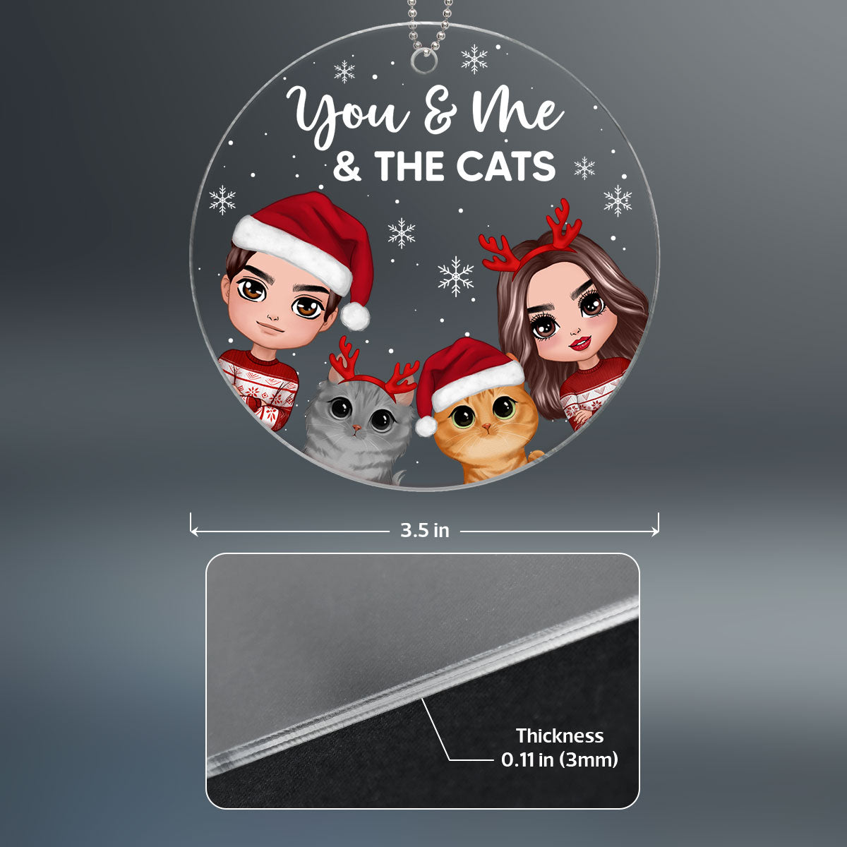 You Me And The Dog Cat Cute Watercolor Personalized Circle Acrylic Ornament