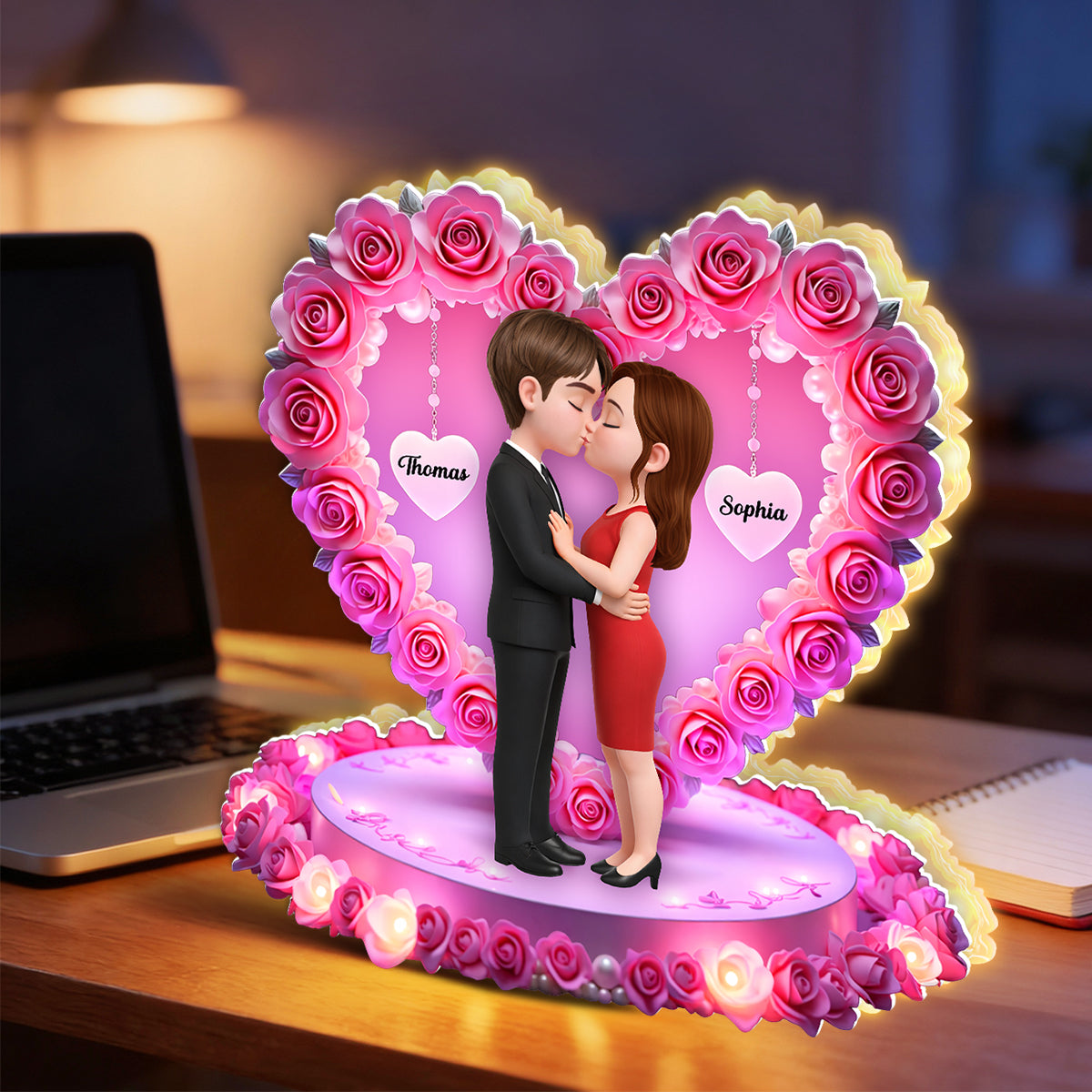 Romantic Couple Heart Rose - Personalized Light Box - Heartfelt Valentine's Day Gift for Her, for Him
