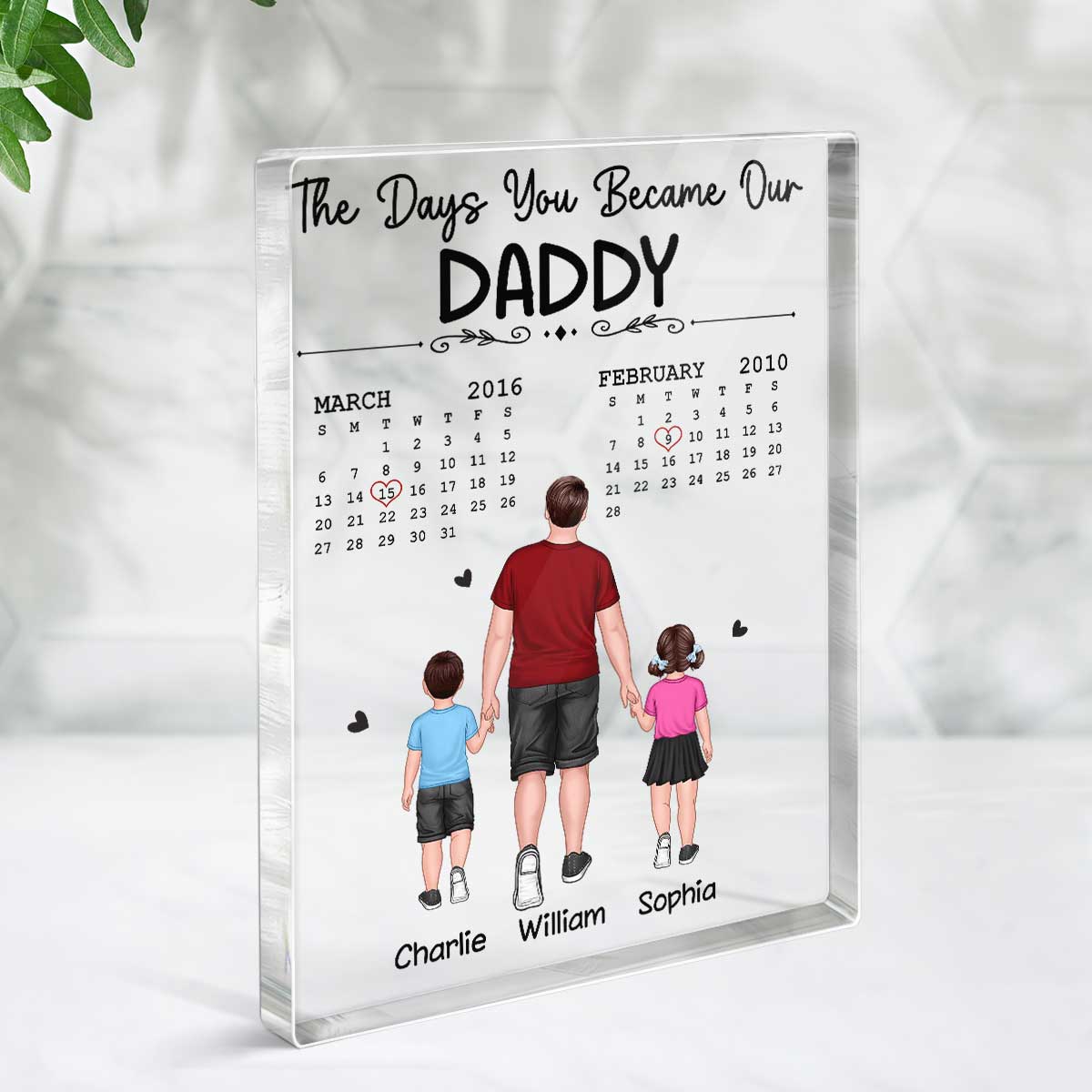 The Days You Became Our Dad Back View Walking Man & Kids Personalized Vertical Rectangle Acrylic Block Plaque
