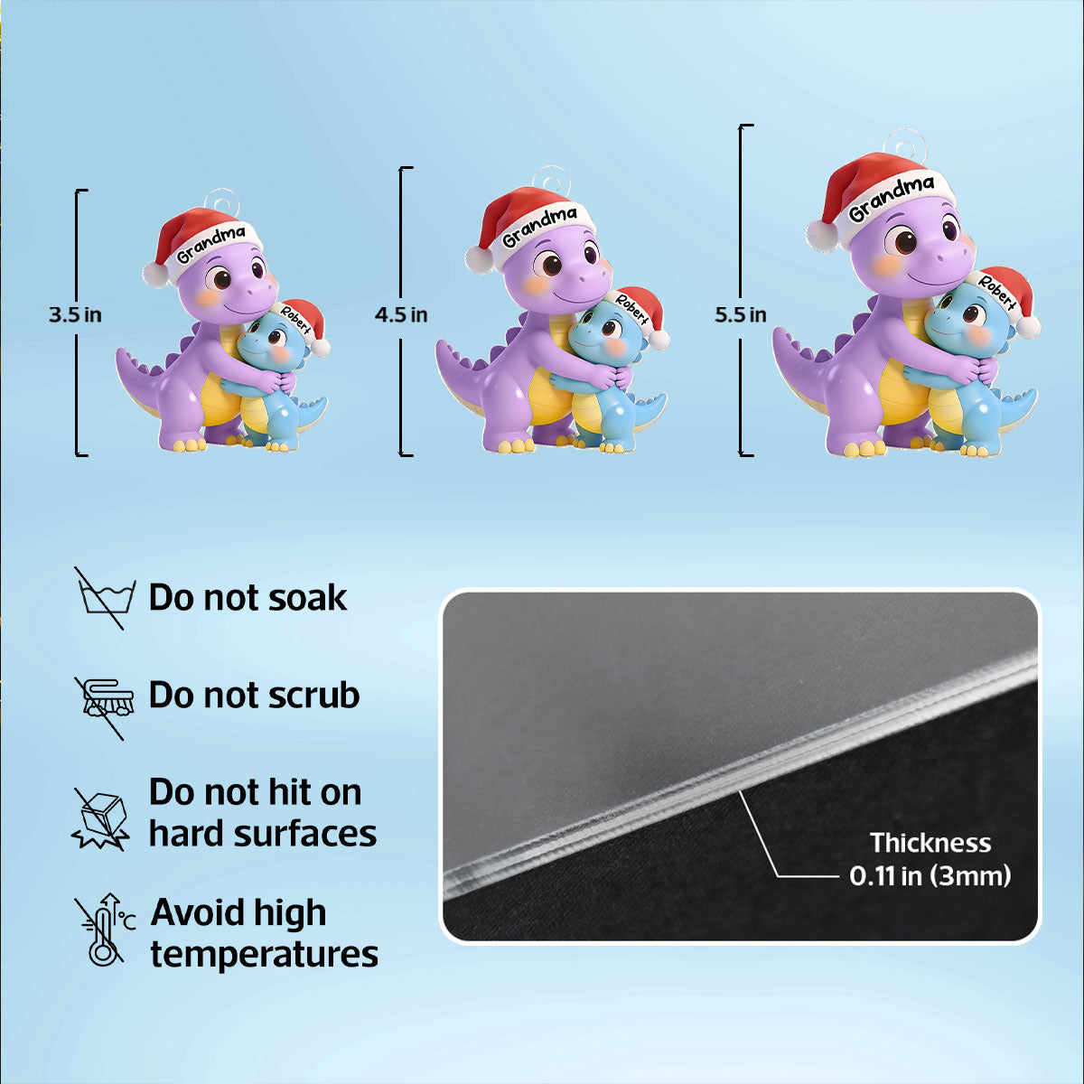3D Effect Heartwarming Happy Grandmasaurus With Dinosaur Grandkid - Personalized Acrylic Car Hanger - Gift For Grandkids