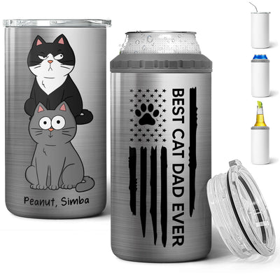Best Cat Dad Ever Nation Flag Funny Cute Cats Personalized 4 In 1 Can Cooler