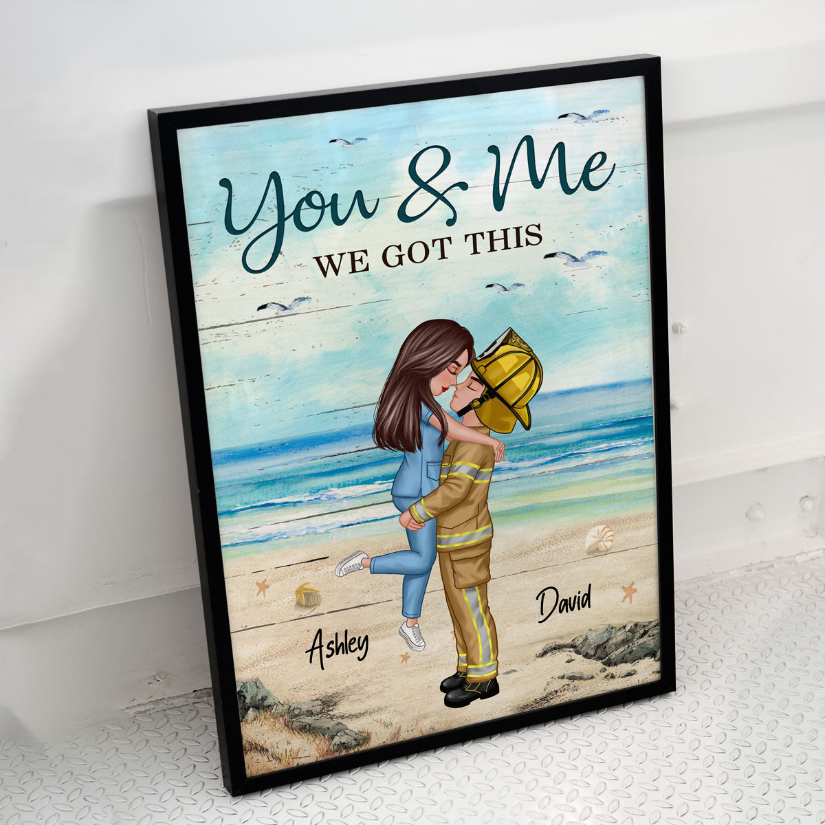 Couple Valentine‘s Day Gifts by Occupation Gift For Her Gift For Him Firefighter, Nurse, Police Officer Personalized Vertical Poster