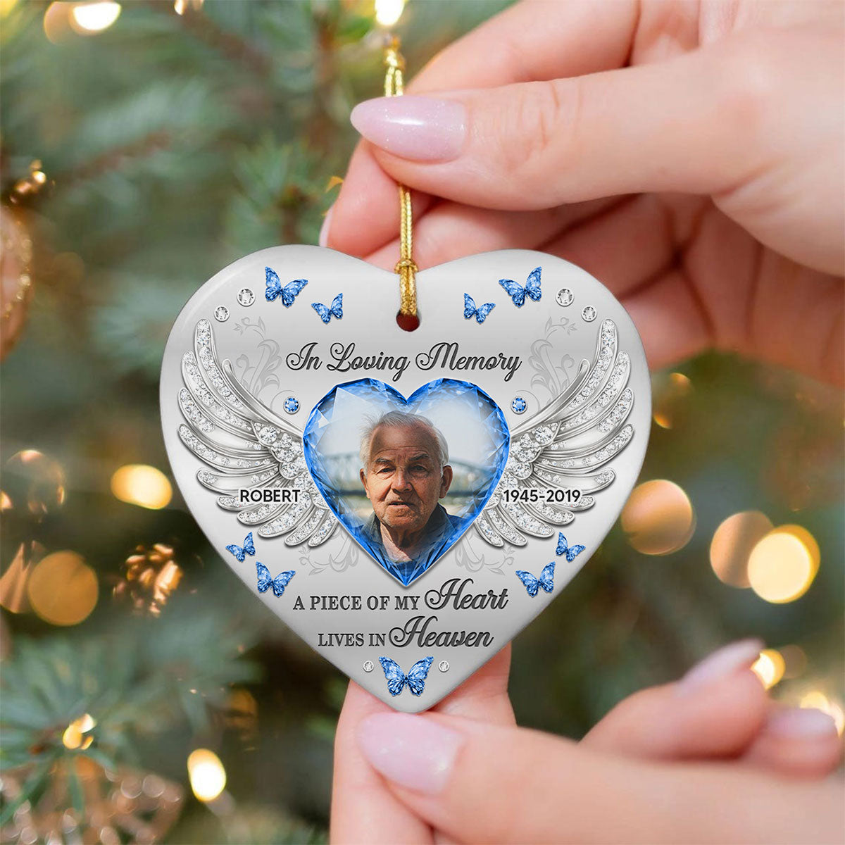 A Piece Of My Heart Lives In Heaven Memorial Ceramic Ornament, Personalized Memorial Keepsake