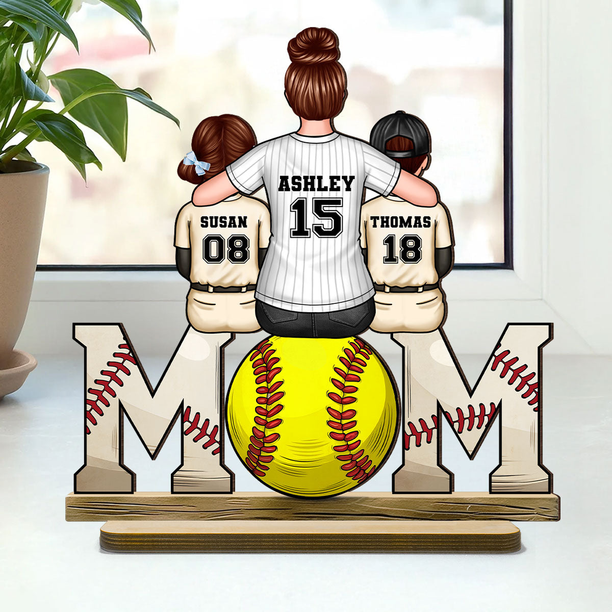Baseball, Softball Mom And Kids - Personalized 2-Layered Wooden Plaque - Gift for Mom, Gift for Grandma, Gift for Wife