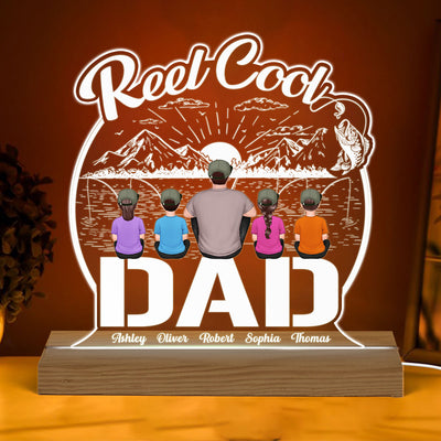 Reel Cool Dad Papa Fishing Personalized Custom Shape Warm LED Night Light