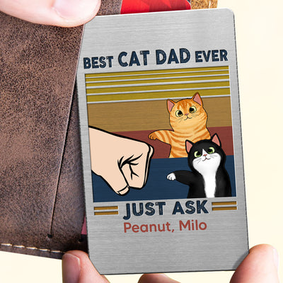 Best Cat Dad Fluffy Cats Personalized Metal Wallet Card