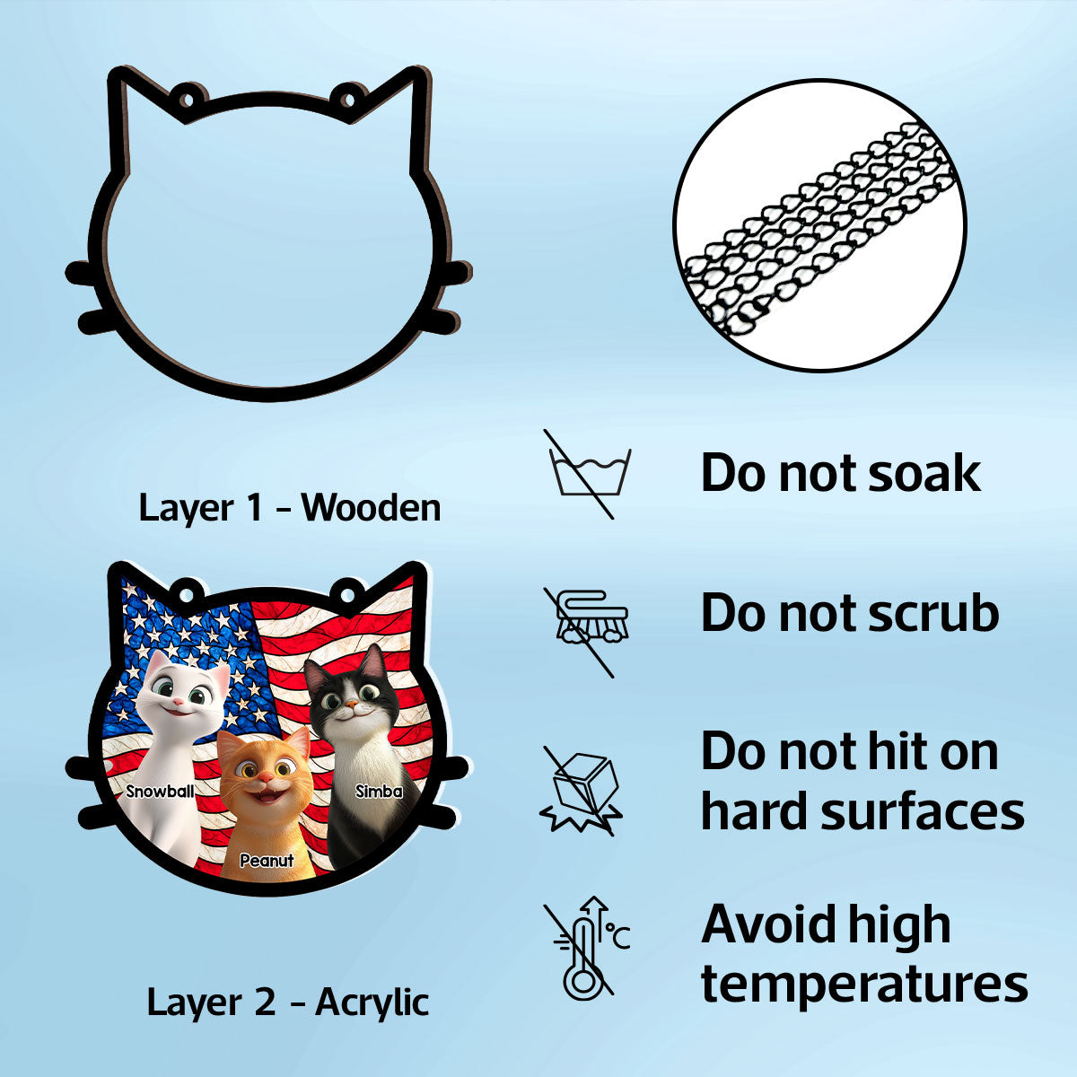 Cat Face Shape Nation Flag Personalized Suncatcher, 4th Of July Decoration
