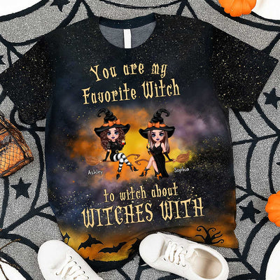 Pretty Witch Besties Witchy Ombre Tie-Dye Pattern Personalized Shirt, Perfect Halloween Matching Costume for Besties