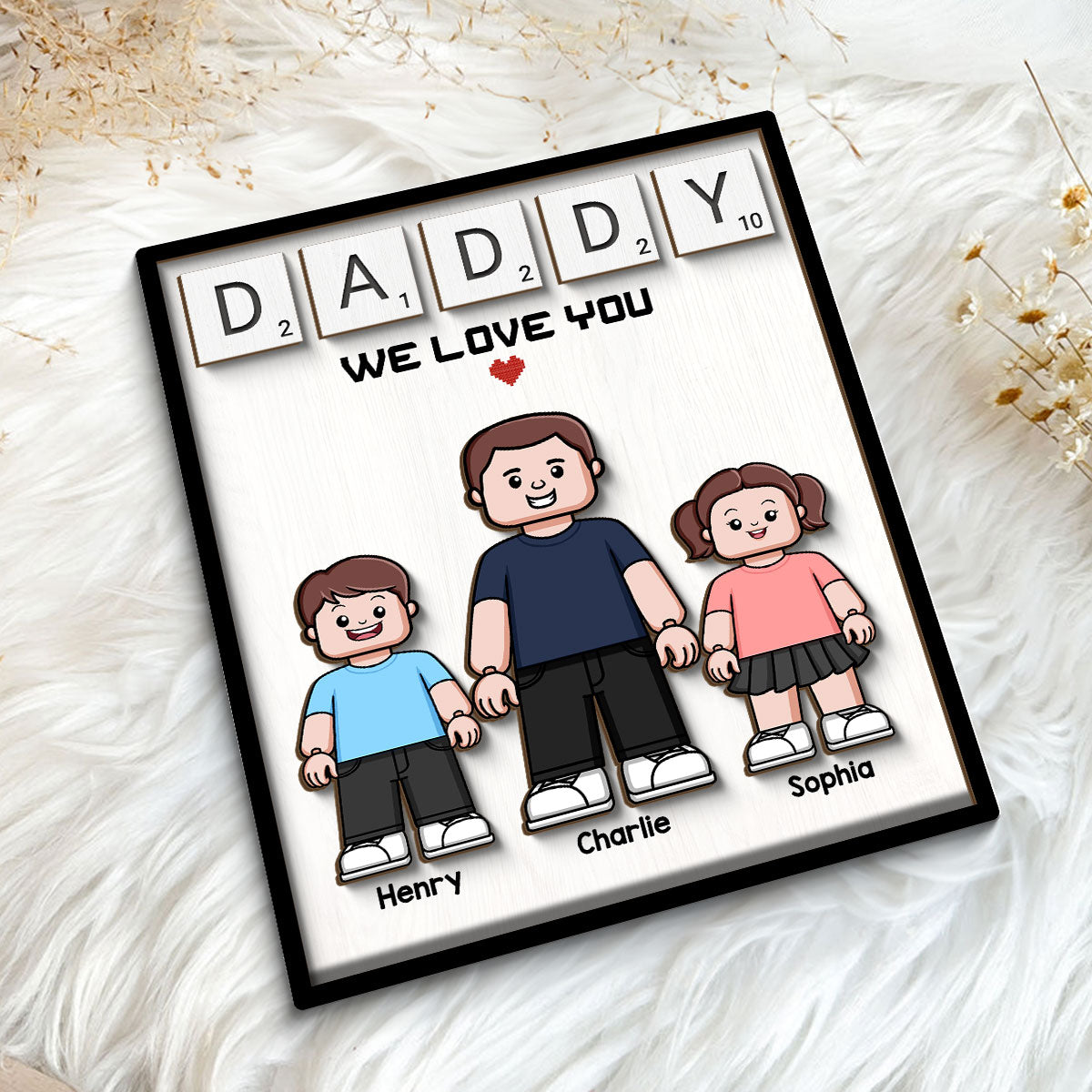 Daddy We Love You Block Characters Personalized 2-Layer Wooden Plaque