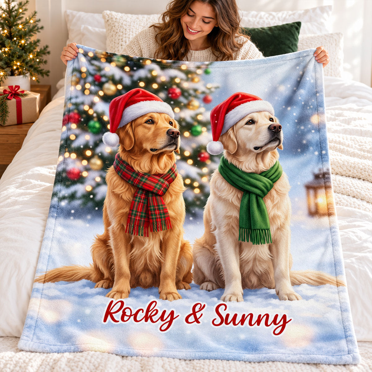 Winter Christmas Dog Cat Photo Upload - Personalized Blanket - Holiday Gift For Dog Lovers, Cat Lovers