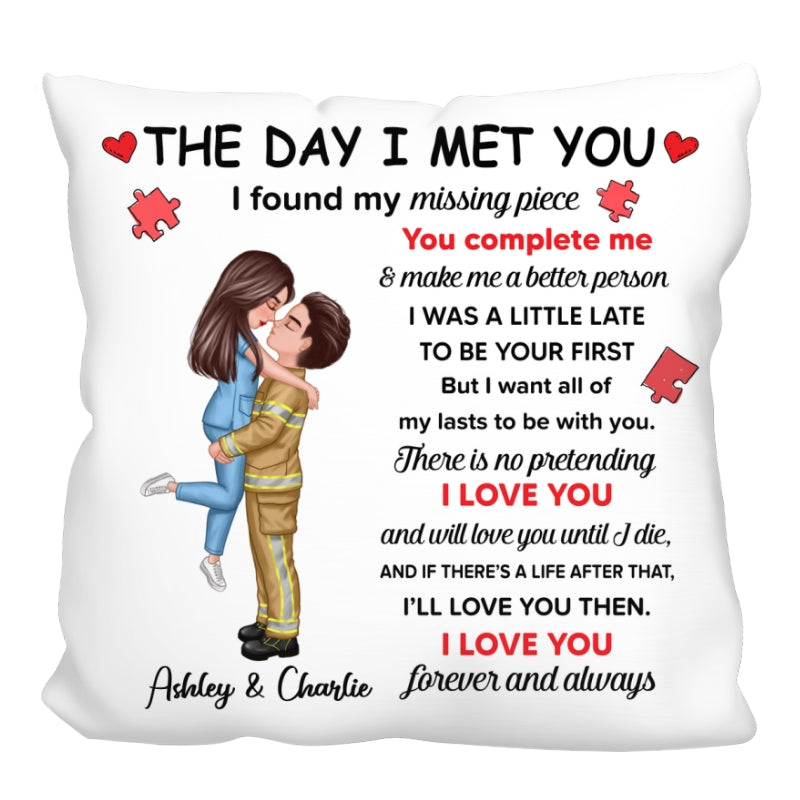 Found My Missing Piece Couple Hugging Kissing Gift by Occupation Gift For Her Gift For Him Firefighter, Nurse, Police Officer Personalized Pillow
