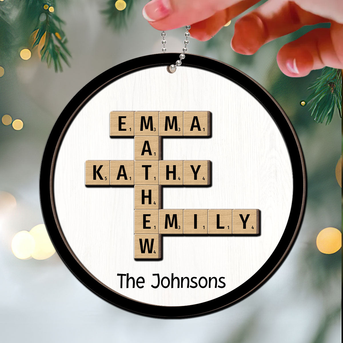 The Family Crossword Puzzle Art Christmas Decor Personalized 2-Layer Round Wooden Ornament