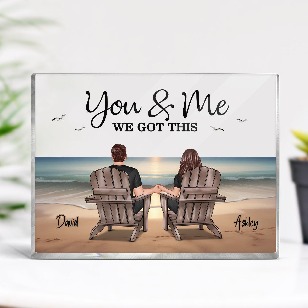 Eternal Beach Landscape Couple Sitting Personalized Rectangle Acrylic Block Plaque, Heartfelt Gift For Couple, For Him, For Her, Boyfriend, Girlfriend, Husband, Wife