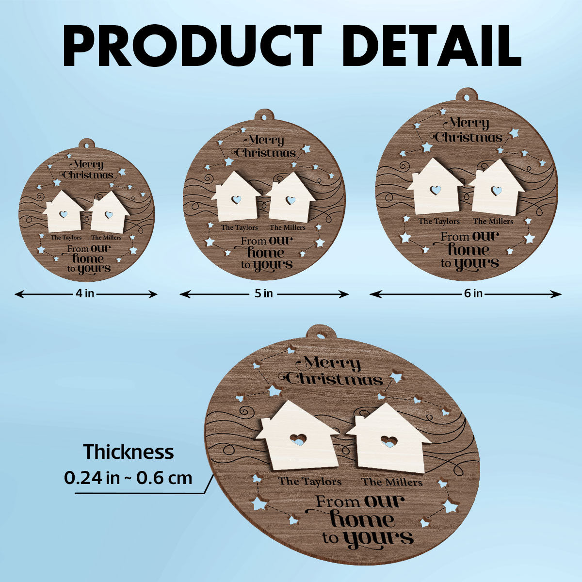 Merry Christmas From Our Home To Yours Personalized 2-Layer Wooden Ornament
